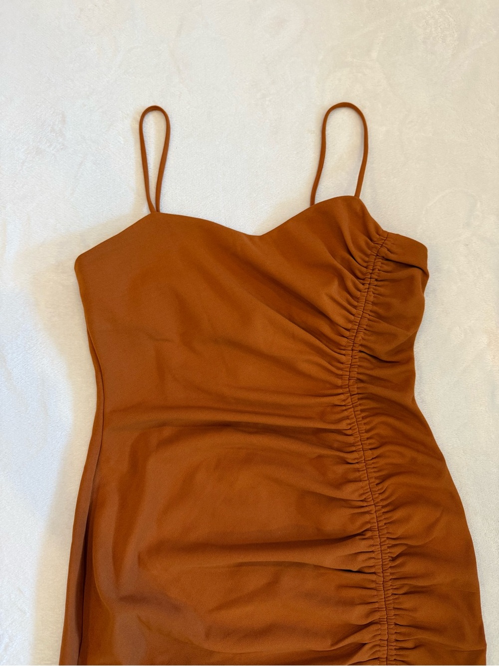 Elliatt Rust Spaghetti Strap Ruched Mini Dress - Picture 4 of 8